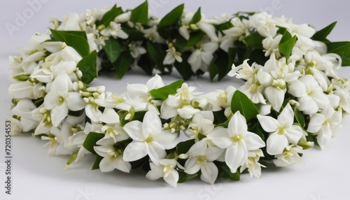 A white flower garland on a white background