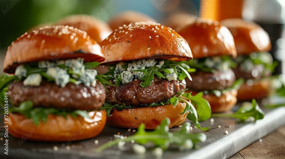 Gourmet mini burgers with blue cheese and arugula Gourmet mini burgers with blue cheese and arugula