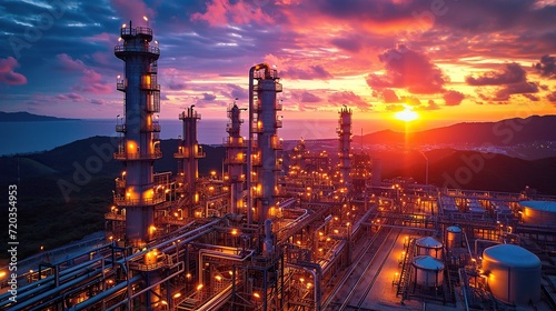 Wallpaper Mural Close up Industrial view at oil refinery plant form industry zone with sunrise and cloudy sky Torontodigital.ca