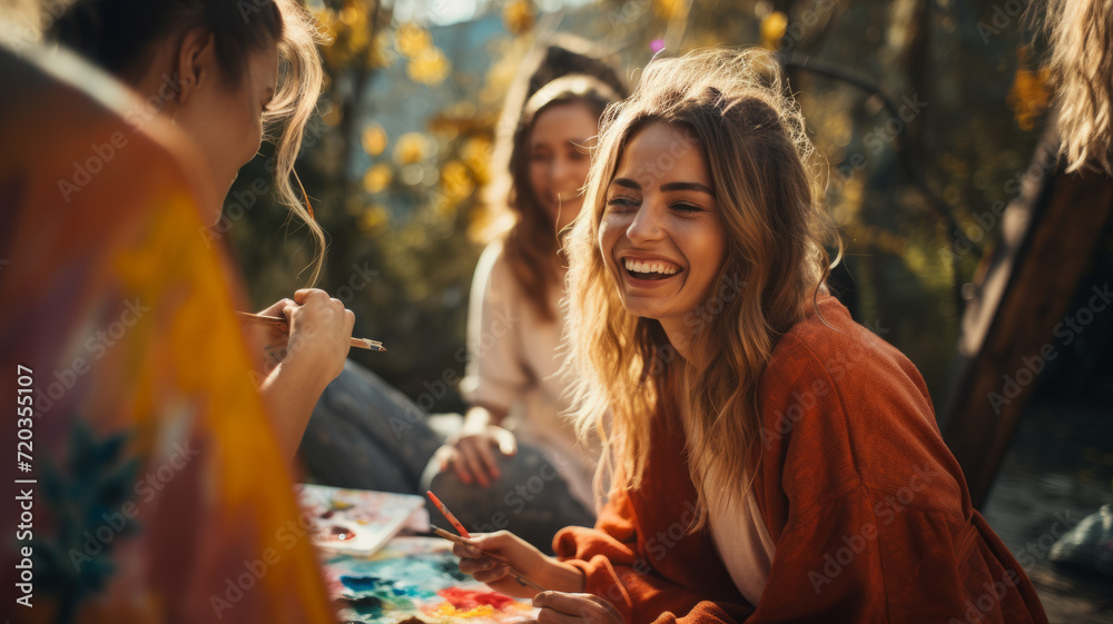 Females in the City: Carefree Youth Laughing and Enjoying Together Females in the City: Carefree Youth Laughing and Enjoying Together