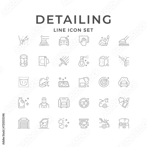 Set line icons of car detailing