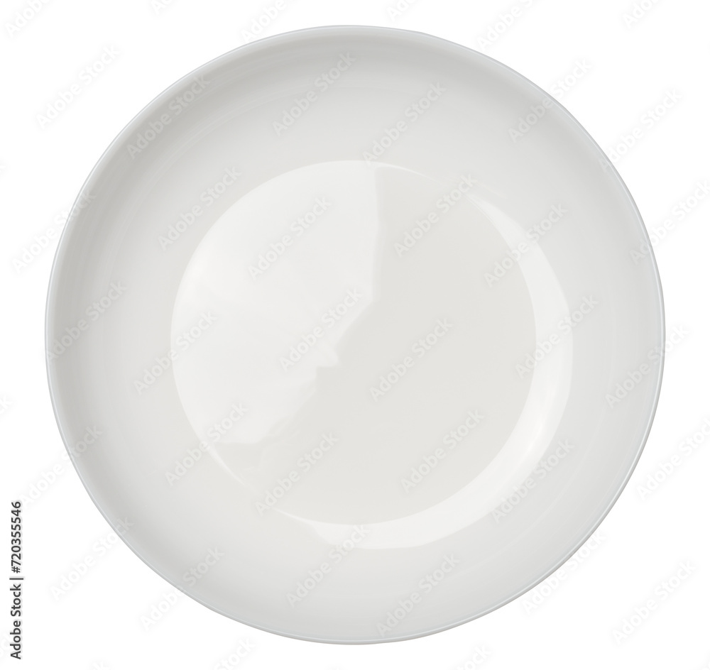 Empty white round ceramic plate on isolated background