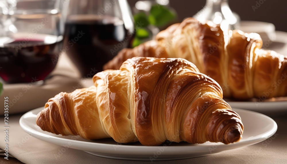 A plate of croissants and wine glasses A plate of croissants and wine glasses