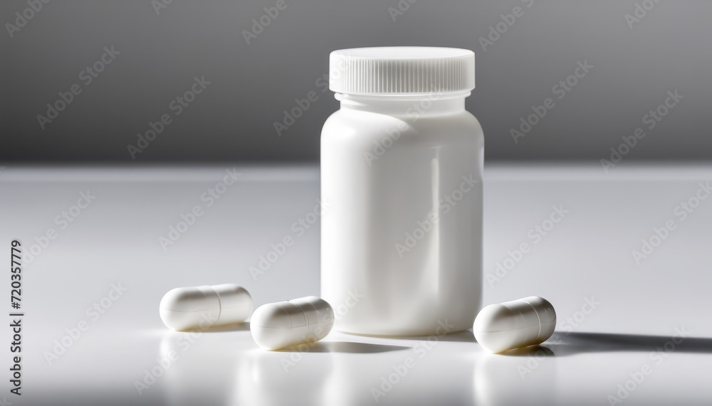A bottle of pills and some pills on the table A bottle of pills and some pills on the table