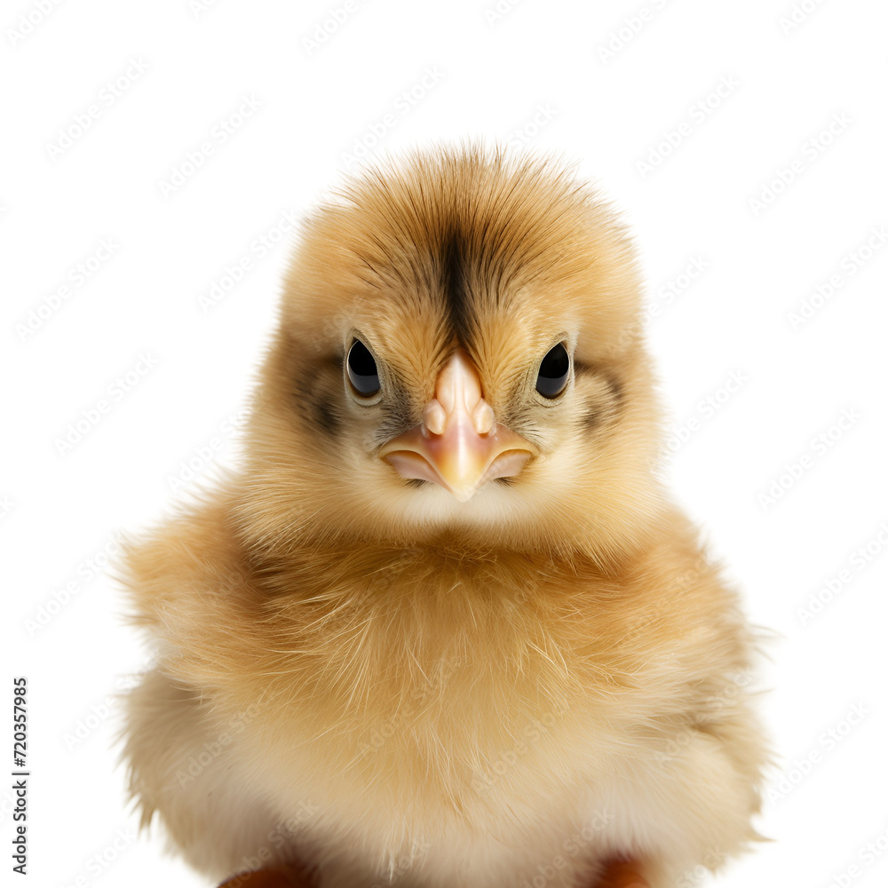 Obraz premium Tiny Yellow Chick Captured in Close-up Photo, Half-Length, Isolated on Transparent Background, PNG