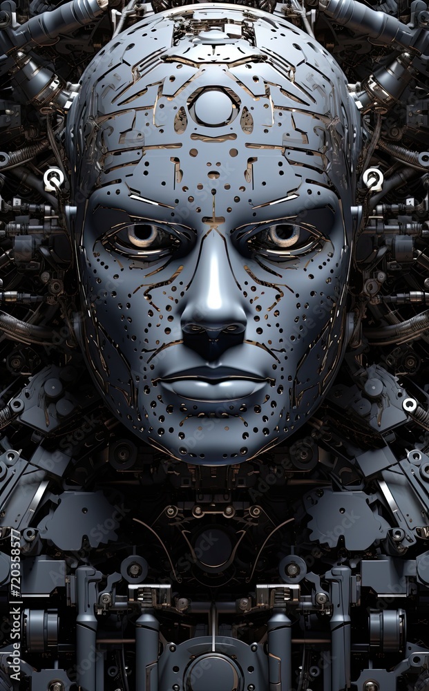 Close-up of the face of a futuristic human robot. The concept of artificial intelligence and future technology. AI generated illustration. Close-up of the face of a futuristic human robot. The concept of artificial intelligence and future technology. AI generated illustration.
