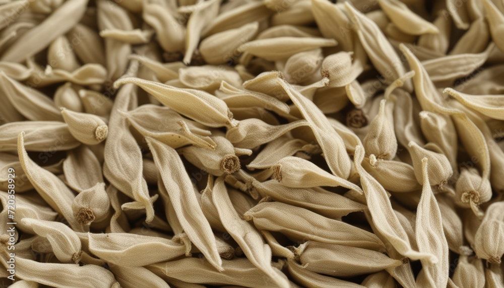 A pile of tan seeds on a table