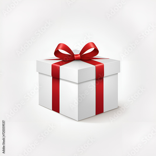 a Gift box with red ribbon, vector, simple shape, on a white background