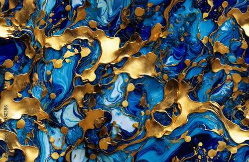 Seamless cobalt blue and gold fluid pattern  Marble texture wallpaper design. Generative ai