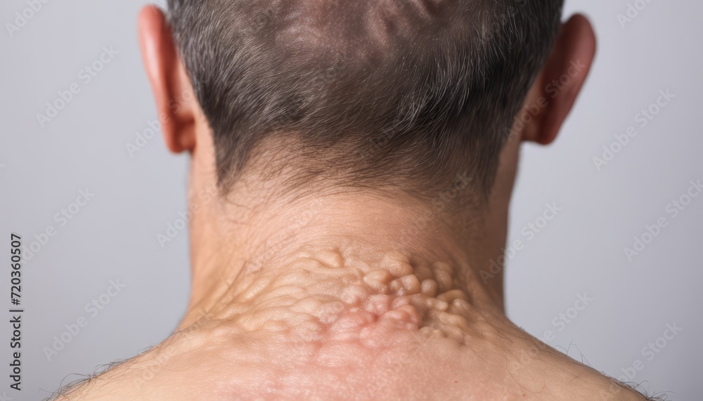 Obraz premium The back of a man's head with a bald spot and a large mole