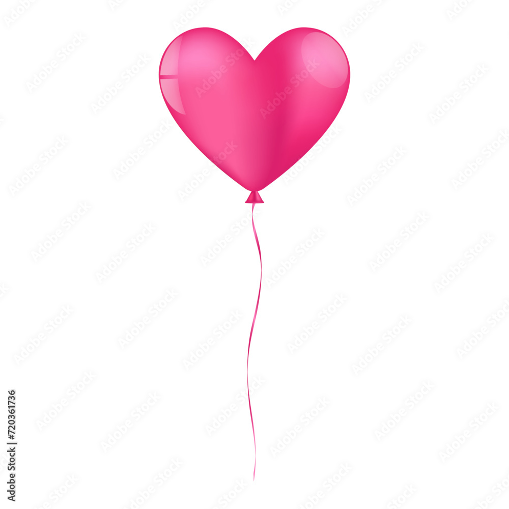 Heart Shaped Balloon. Balloon for Valentine's Day, Wedding Celebration, Mother's Day or Anniversary. Vector Illustration Isolated on White Background.