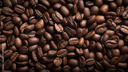 Close-up of rich, dark coffee beans filling the frame with their natural, glossy texture.