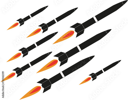 Ensemble de missiles sur fond blanc	 photo