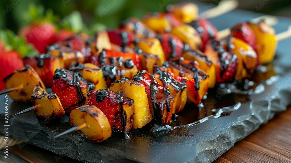 Grilled fruit kabobs with a glossy balsamic glaze Grilled fruit kabobs with a glossy balsamic glaze