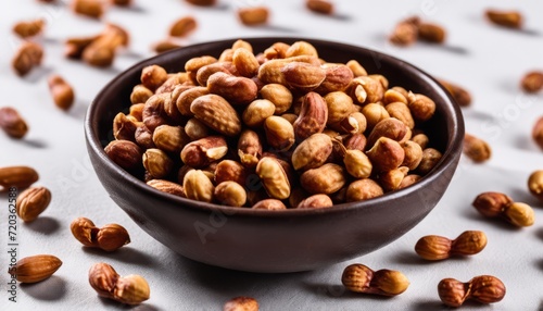 A brown bowl filled with almonds