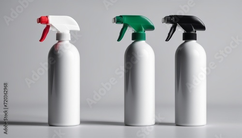 Three bottles of cleaning sprays in a row photo