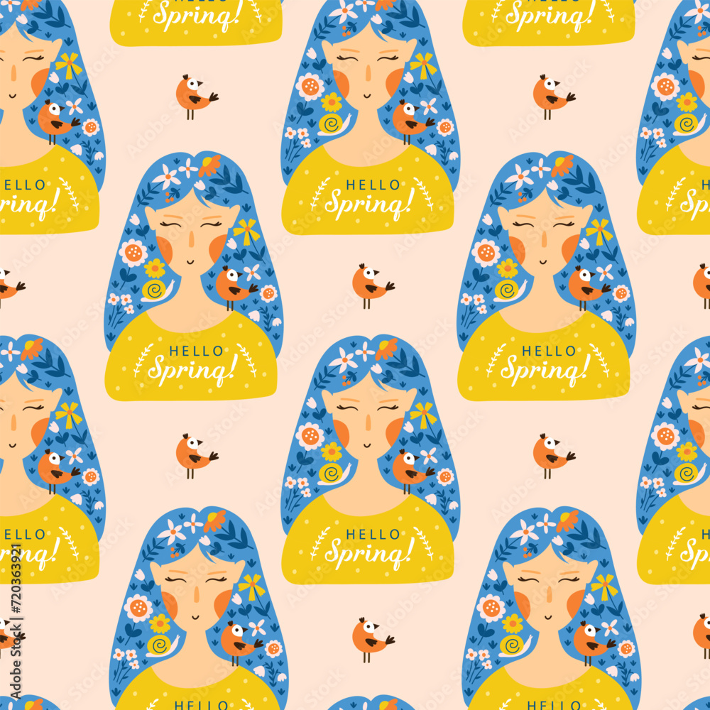 Spring seamless pattern with flowers. Vector illustrations Spring seamless pattern with flowers. Vector illustrations