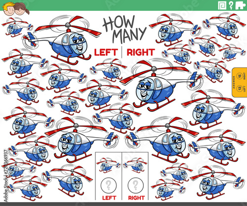 counting left and right pictures of cartoon helicopter character
