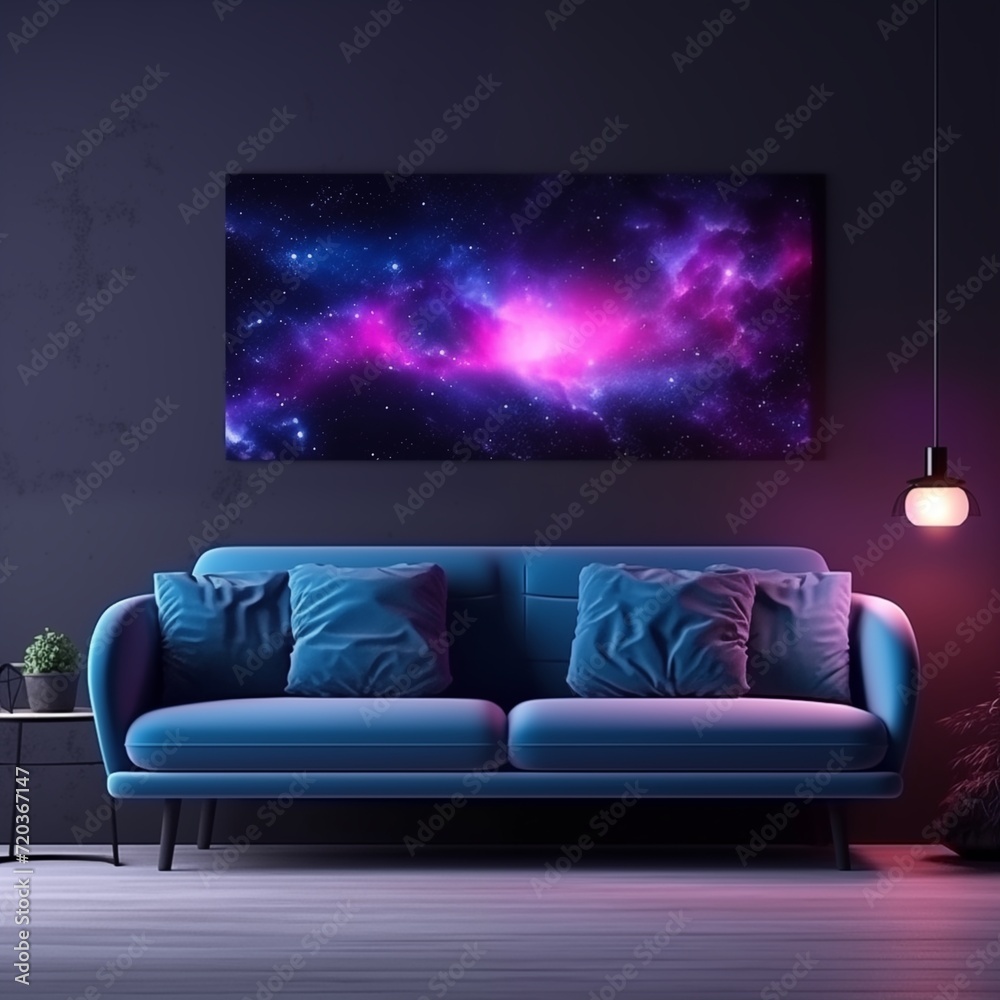 modern living room with sofa by night , night colors modern living room with sofa by night , night colors