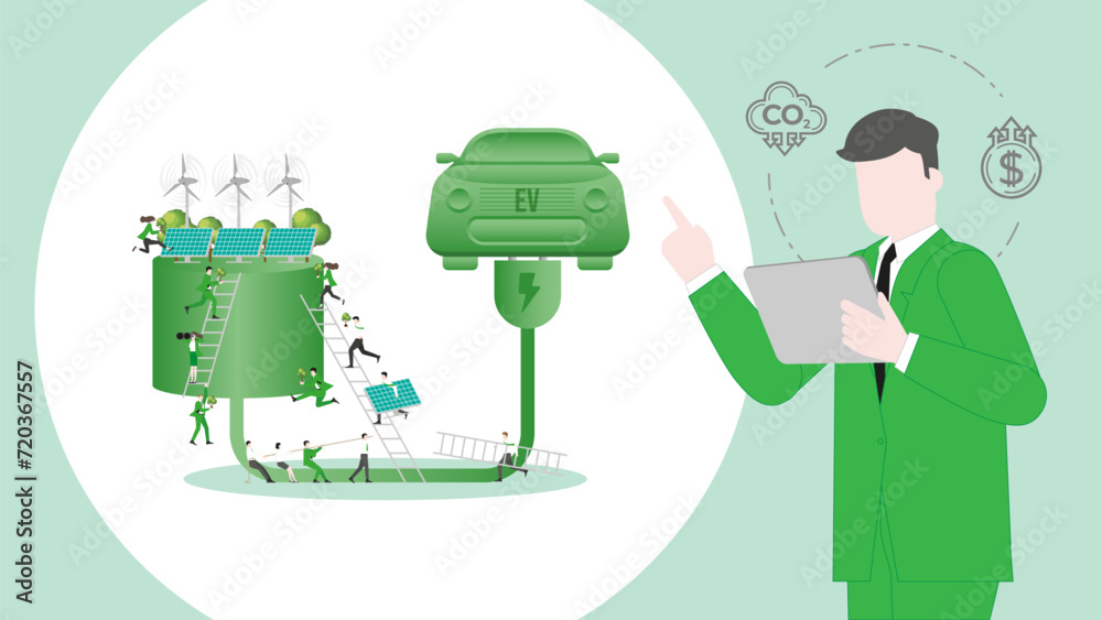 ESG business carbon credit profit calculate in Electric Vehicle. Carbon