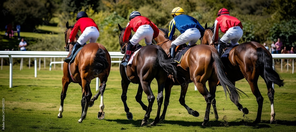Skilled jockey showcasing expertise as they race on horseback in a thrilling competition Skilled jockey showcasing expertise as they race on horseback in a thrilling competition
