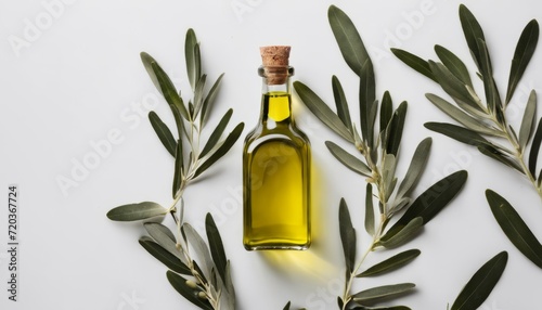 A bottle of olive oil with a cork top