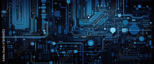 AI abstract futuristic electronic circuit technology background. Neon wallpaper with networking designs on black background. AI generated illustration.