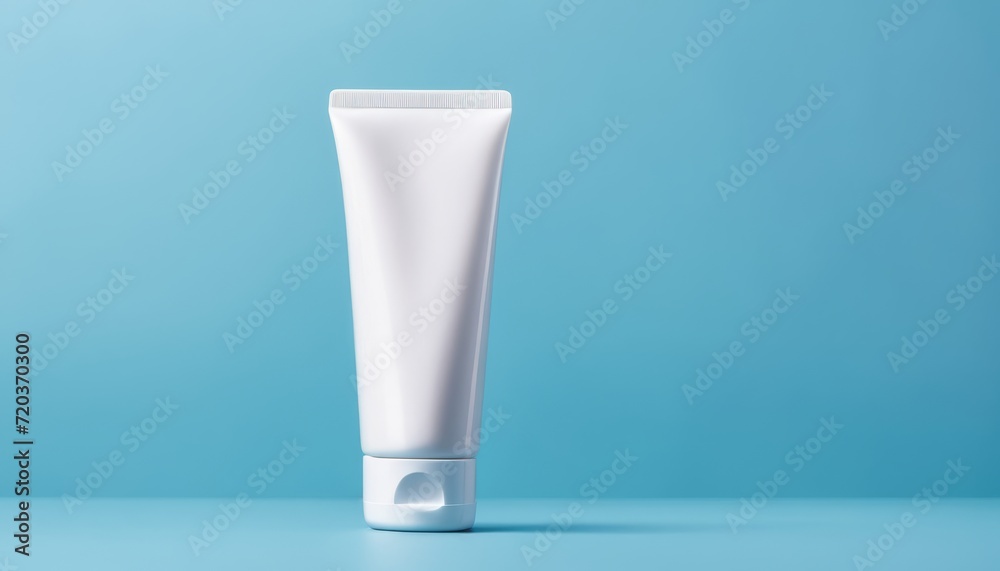 A white tube of lotion on a blue background A white tube of lotion on a blue background