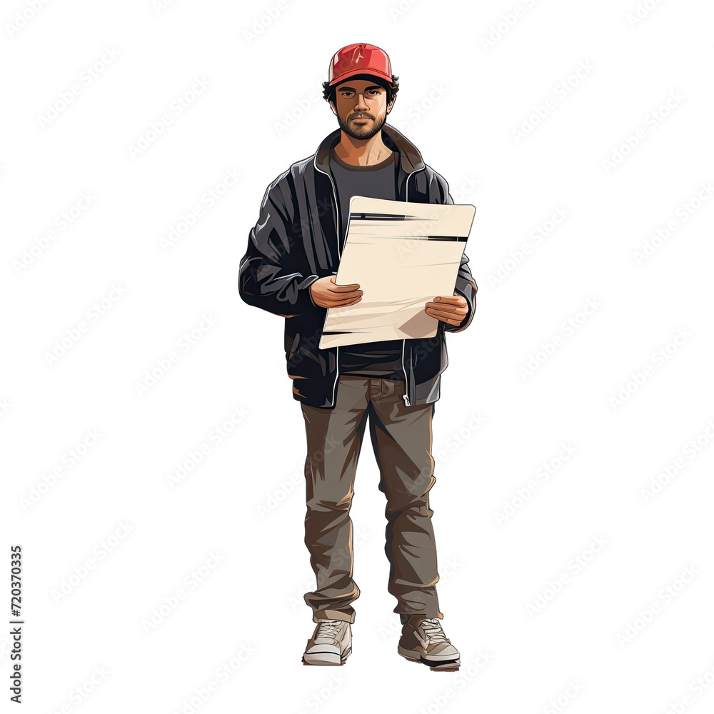 A Movie Producer With a Clipboard.. Isolated on a Transparent Background. Cutout PNG. A Movie Producer With a Clipboard.. Isolated on a Transparent Background. Cutout PNG.