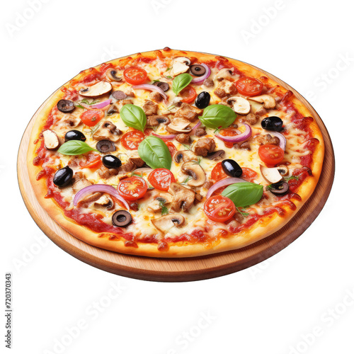 A Mouthwatering Pizza With a Golden Crust and Delicious Toppings.. Isolated on a Transparent Background. Cutout PNG.