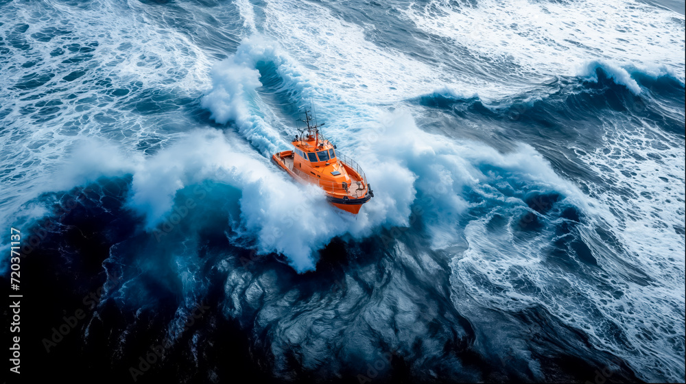 Fototapeta premium bateau de sauvetage en mer dans une mer déchaînée