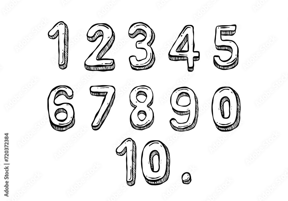 Numbers in hand drawing style. number doodle vector set