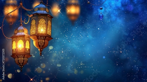 beautiful arabic lantern with lit candle