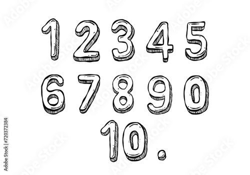 Numbers in hand drawing style. number doodle vector set