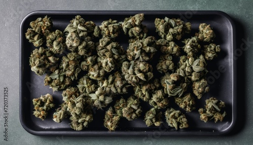 A tray of marijuana buds on a table photo