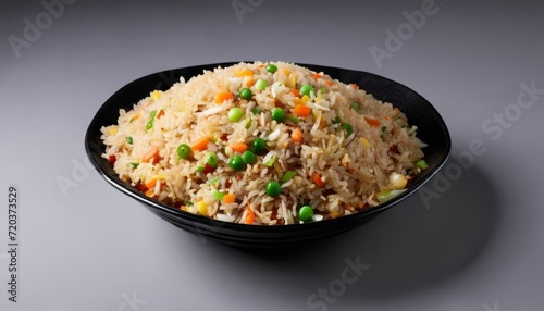 A bowl of rice with peas and carrots