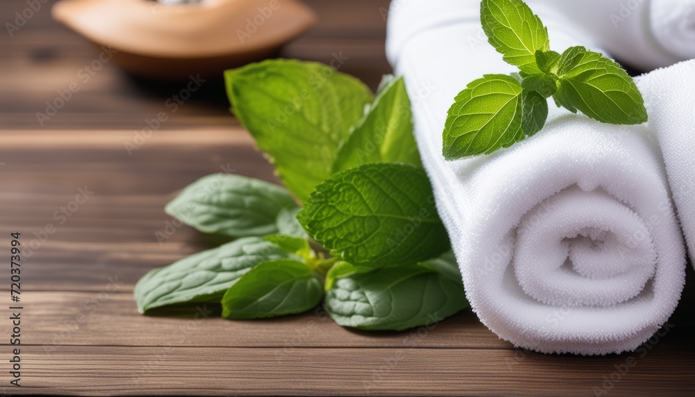 A pile of white towels with a green leaf on top A pile of white towels with a green leaf on top