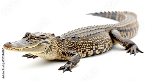Majestic alligator standing proudly on isolated white background for stock photos