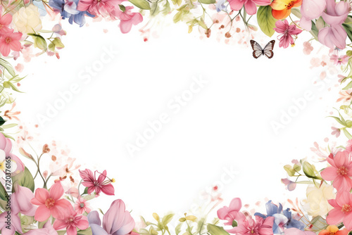 Delicate Spring Blossom Frame: Pastel Floral Border with Playful Butterfly, Ideal for Wedding Invitations and Greeting Cards