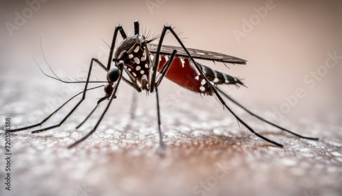 A mosquito with a red and black wing