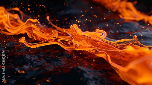 Orange Liquid Splash on Black Background, High-Speed Photography of Fluid Dynamics