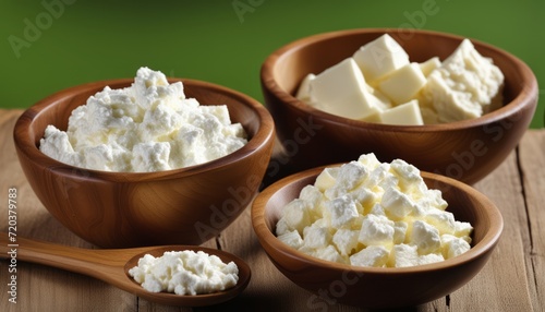 Three wooden bowls of butter and cream photo