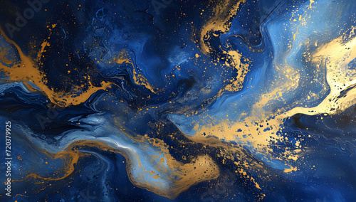  an abstract painting showing blue and gold