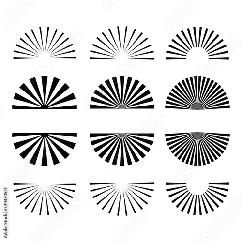 black and white half sunburst set. Vector illustration, half sunburst vector, half sunburst retro, vintage half sunburst