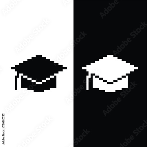  Graduation cap pixel art icon vector 8 bit game  company logo template 