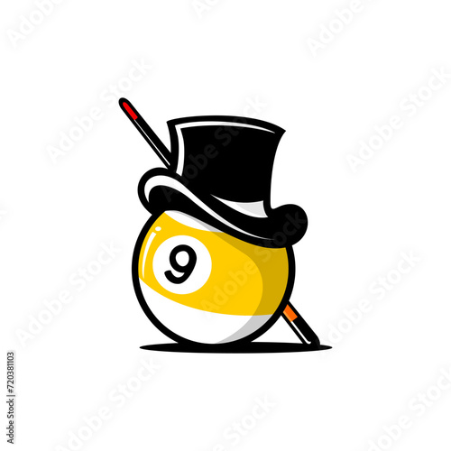 vector billiard ball logo, cowboy hat on nine billiard balls