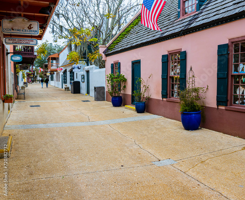 Shops Along Historic George Street in Old Town, Old Town St. Augustine, Florida, USA photo