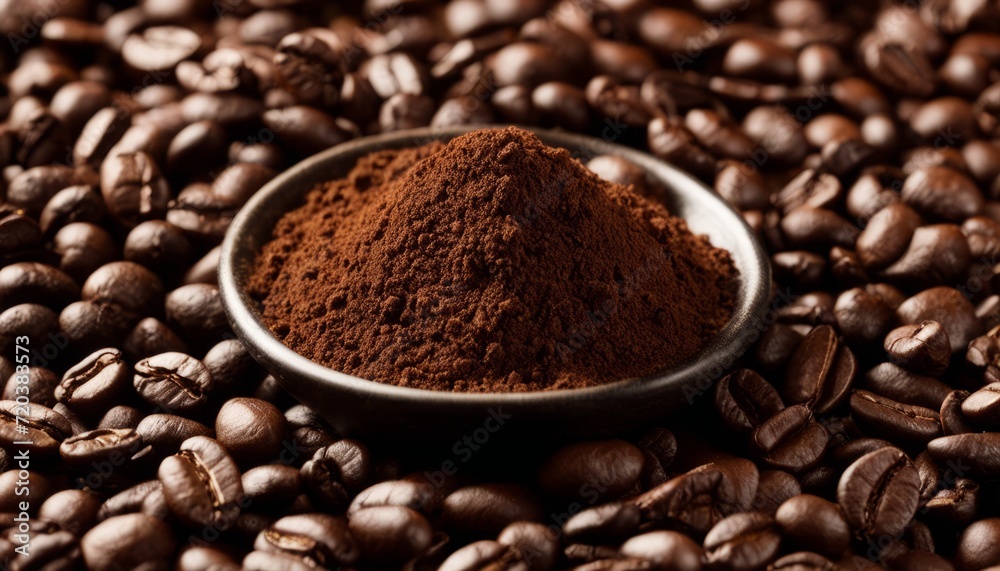 A bowl of coffee beans on top of a pile of coffee beans A bowl of coffee beans on top of a pile of coffee beans