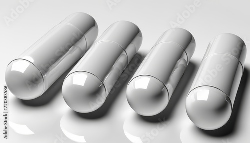 A row of white pills on a white background photo