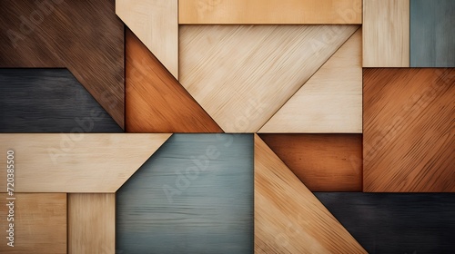 Geometric Shapes with Natural Wood Textures Background. Modern abstract background geometric shapes with the organic textures of wood in a rich  earthy color palette.